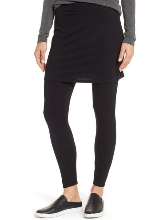 Eileen Fisher Pants - ​Eileen Fisher Skirted Leggings M Black Pull On Layered Lagenlook Quiet Luxury